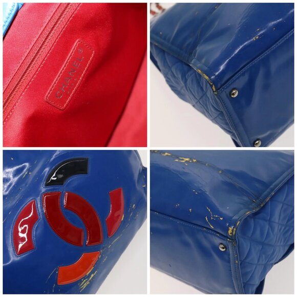 CHANEL Chain Tote Bag Patent leather Blue Silver CC - Picture 12 of 16